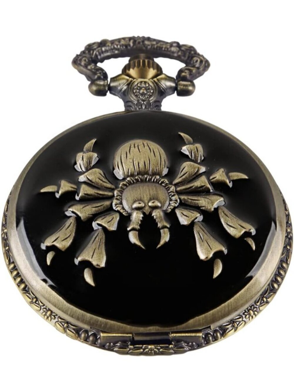 Men's Black Analog Quartz Carved Shape Pendant Necklace Round Case Pocket Watch